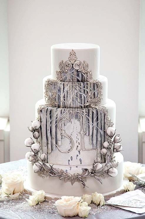 нарисованный зимний свадебный торт